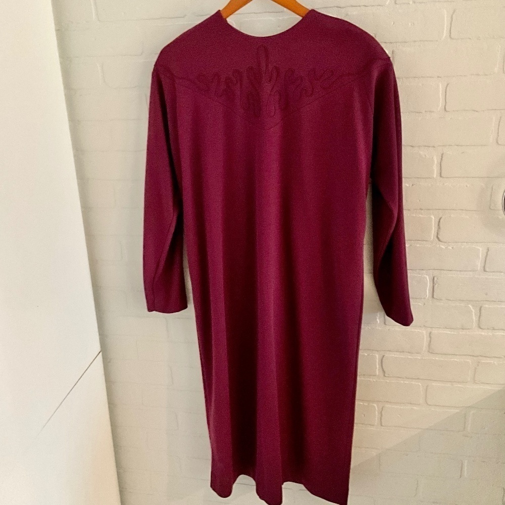 Vintage Midi dress Secretary MCM Burgundy/Red wine Longsleeve Embroidered Sz